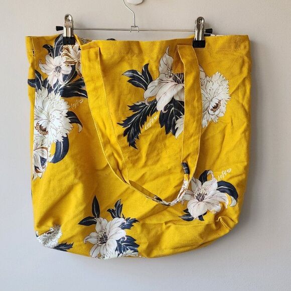 Ann Taylor Loft Floral Print Cotton Canvas Tote Bag Yellow - Picture 4 of 5
